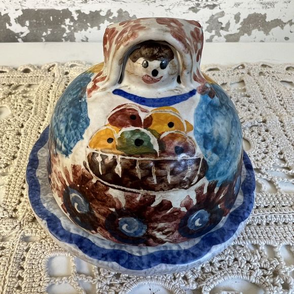 Vtg Italian Pottery Salt Cellar Cottagecore Granny Whimsy‎ Handmade & Painted 4” - Picture 2 of 10